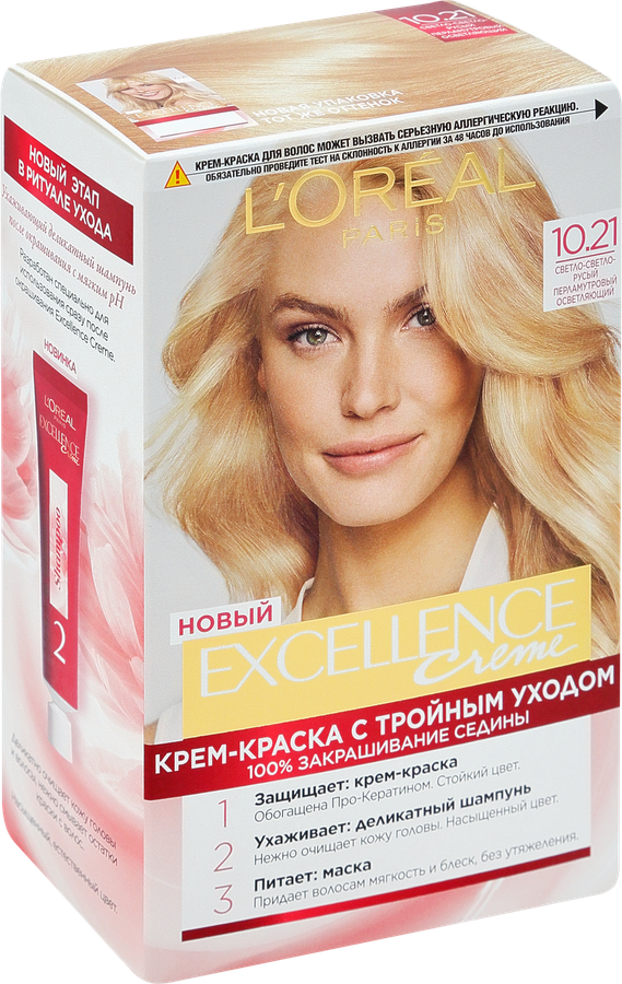 Краска для волос EXCELLENCE 10.21 Светло-русый перламутровый осветляющий, 176мл, превью