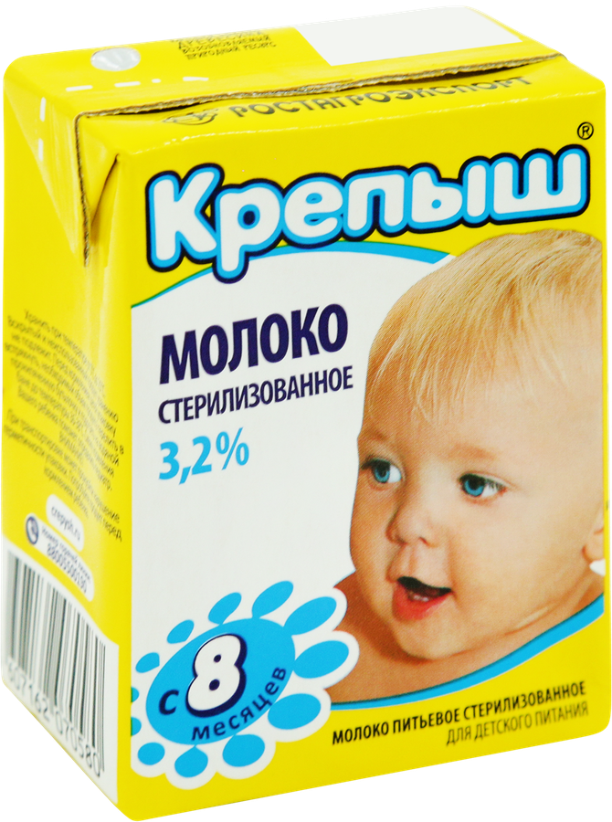 Молоко стерилизованное для детского питания КРЕПЫШ 3,2%, с 8 месяцев, 
без змж, 200г, превью