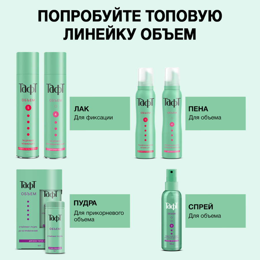 Лак для тонких волос ТАФТ Объем, сверхсильная фиксация, 225мл, превью