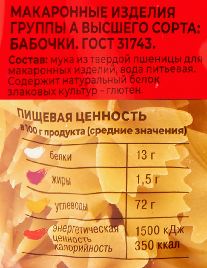 Макароны ШЕБЕКИНСКИЕ Бабочки группа А, высший сорт, 350г, предпросмотр