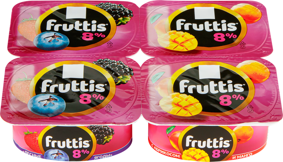 Продукт йогуртный FRUTTIS Суперэкстра Абрикос, манго/Лесные ягоды 8%, без змж, 115г, превью