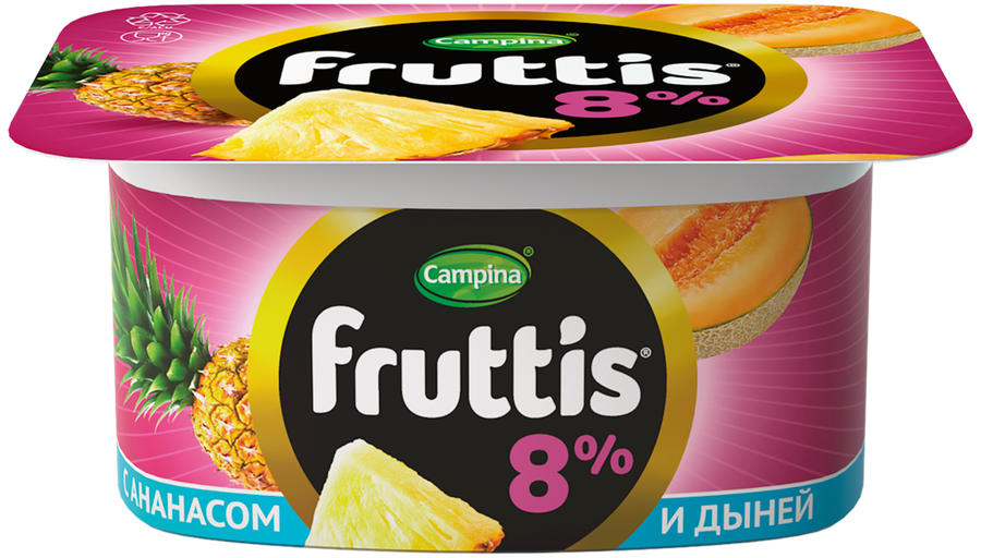 Продукт йогуртный FRUTTIS Суперэкстра Малина/Ананас, дыня 8%, без змж, 115г, предпросмотр