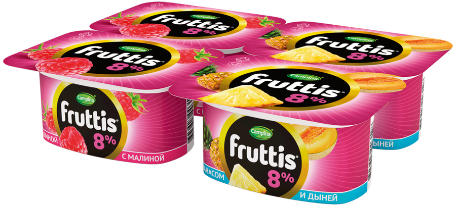Продукт йогуртный FRUTTIS Суперэкстра Малина/Ананас, дыня 8%, без змж, 115г, предпросмотр