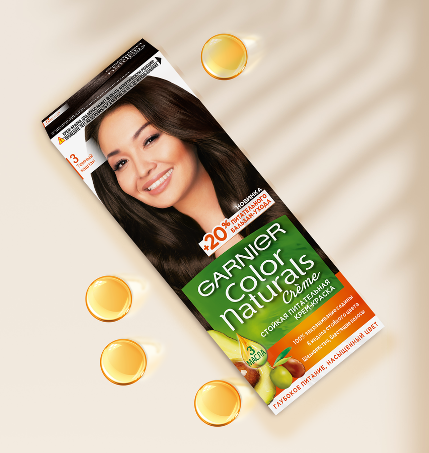 Крем-краска для волос COLOR NATURALS 3 Темный каштан, c 3 маслами, 110мл, превью