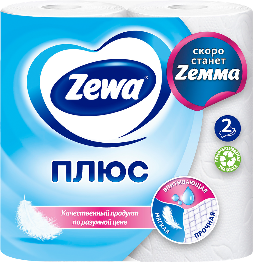 Бумага туалетная ZEWA Plus 2-слоя белая, 4шт, предпросмотр