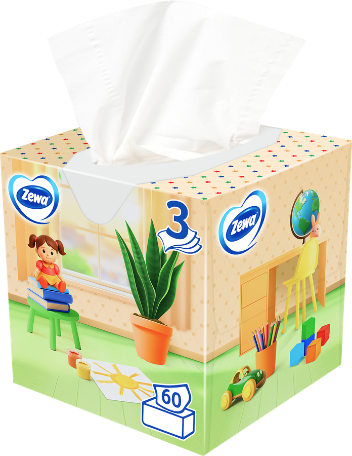 Салфетки бумажные ZEWA Kids 3-слоя, в коробке, 60шт, превью