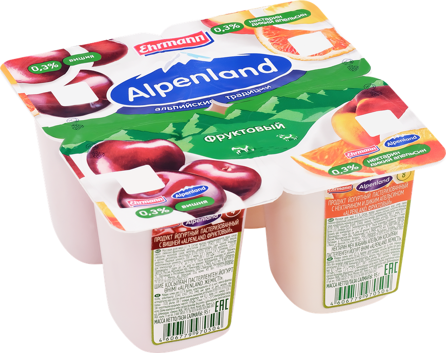 Продукт йогуртный EHRMANN Alpenland Вишня, нектарин, дикий апельсин 0,3%, без змж, 95г, предпросмотр