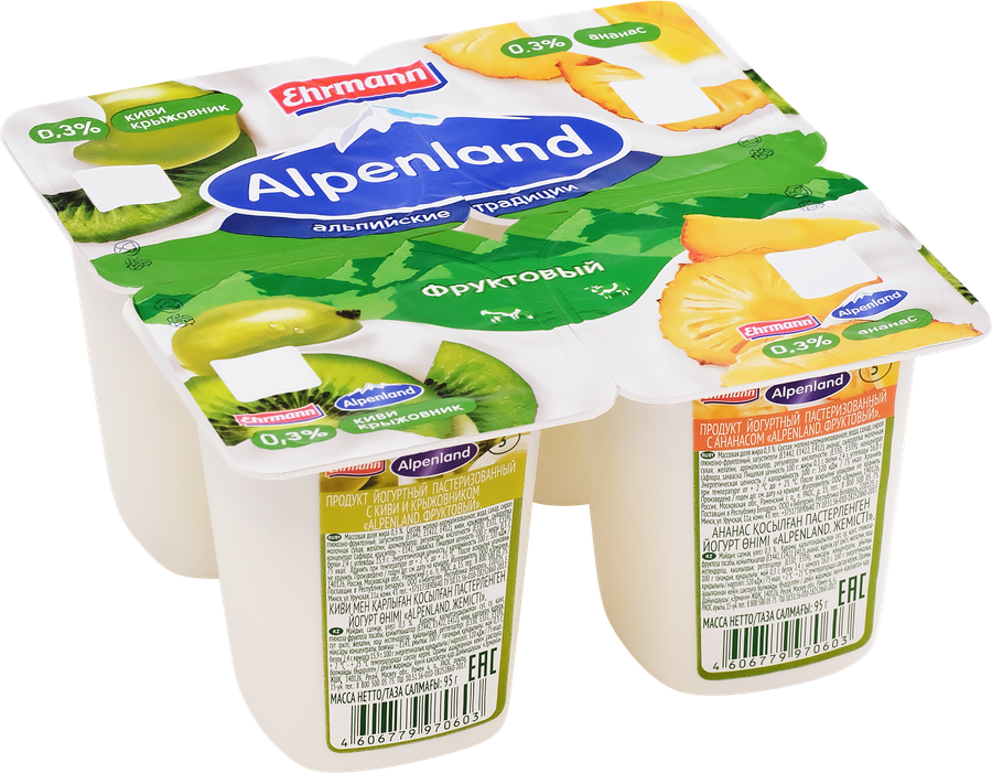 Продукт йогуртный EHRMANN Alpenland Киви, крыжовник, ананас 0,3%, без змж, 95г, предпросмотр