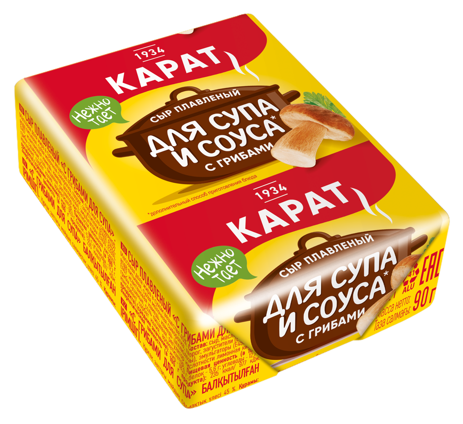 Сыр плавленый для супа КАРАТ с грибами 45%, без змж, 90г, превью