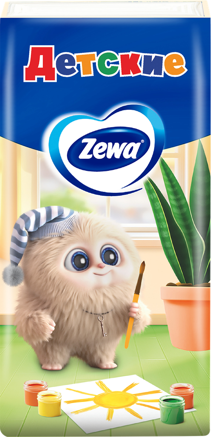 Платочки бумажные детские ZEWA Kids носовые, 3-слоя, 10x10шт, превью