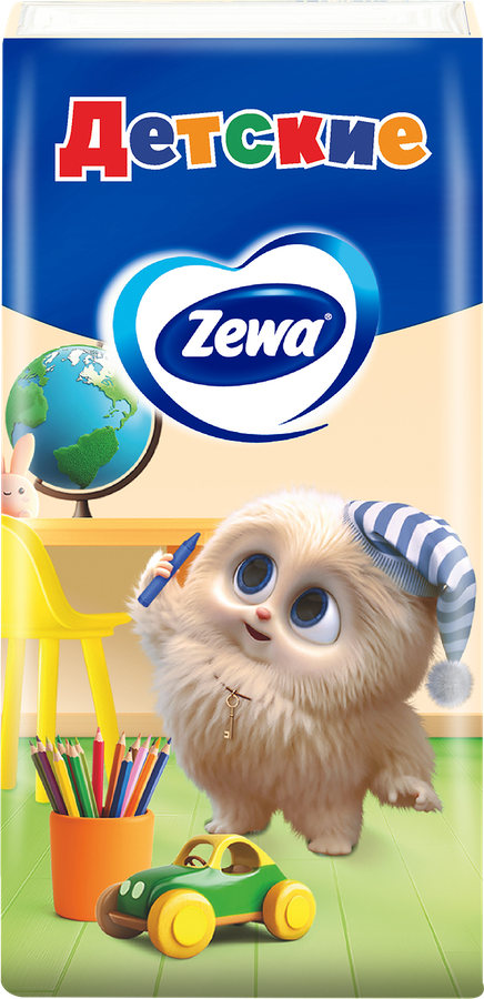 Платочки бумажные детские ZEWA Kids носовые, 3-слоя, 10x10шт, предпросмотр