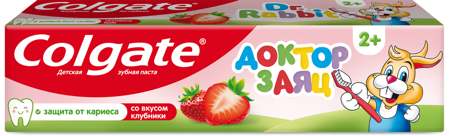 Зубная паста детская COLGATE Доктор Заяц со вкусом клубники, защита от кариеса с фторидом, с 2 лет, 50мл, превью