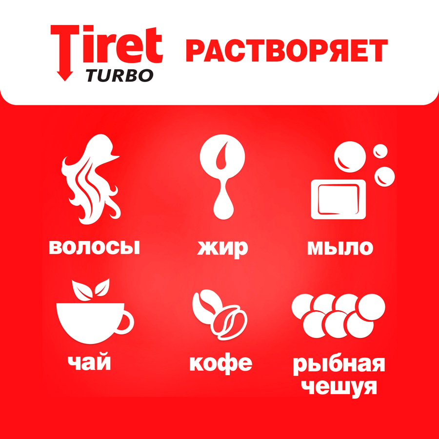 Гель для удаления засоров в канализационных трубах TIRET Turbo, 1л, предпросмотр