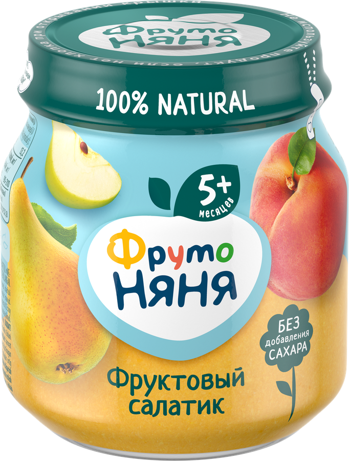 Пюре фруктовое ФРУТОНЯНЯ Фруктовый салатик Яблоко, груша, персик, с 5 месяцев, 100г, предпросмотр