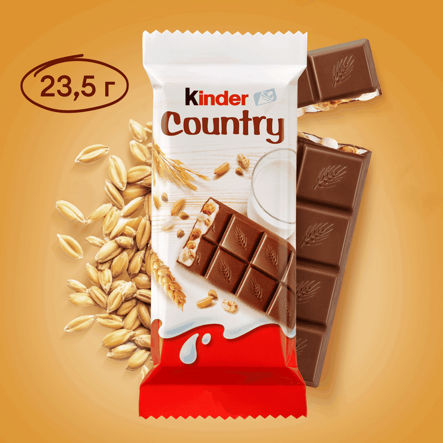 Шоколад KINDER Chocolate Country с молочно-злаковой начинкой, 23,5г, предпросмотр