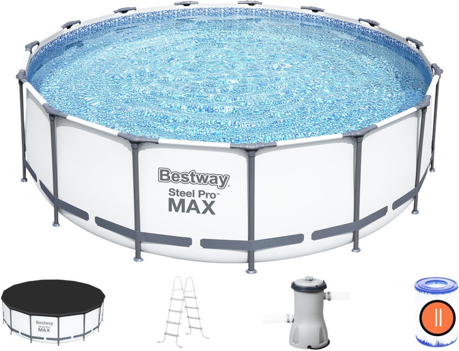 Бассейн каркасный BESTWAY Steel Pro Max 16015л 457х122см, с фильтром- насосом, лестницей и тентом,Арт. 56438, предпросмотр