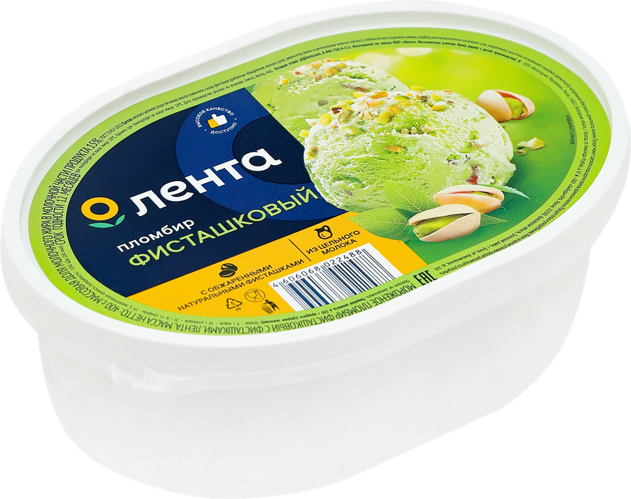 Мороженое ЛЕНТА Пломбир фисташковый, без змж, 400г, превью