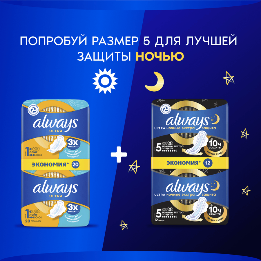 Прокладки ALWAYS Ultra Лайт, с крылышками, 20шт, превью