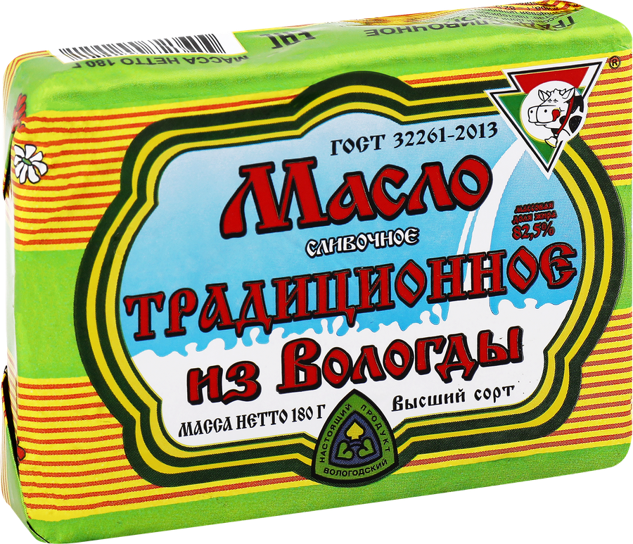 Масло сливочное ИЗ ВОЛОГДЫ Традиционное 82,5%, без змж, 180г, предпросмотр