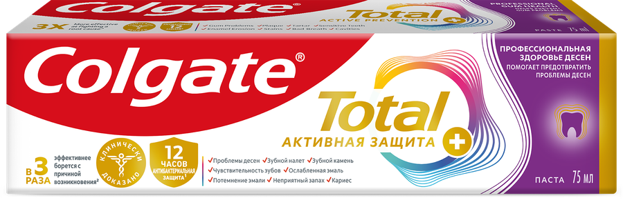 Зубная паста COLGATE Total 12 Профессиональная Здоровье десен с цинком и аргинином, с антибактериальной защитой всей полости рта в течение 12 часов, 75мл, превью