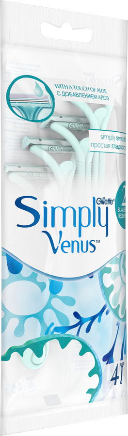 Бритва одноразовая женская GILLETTE Venus Simply 2, 4шт, предпросмотр
