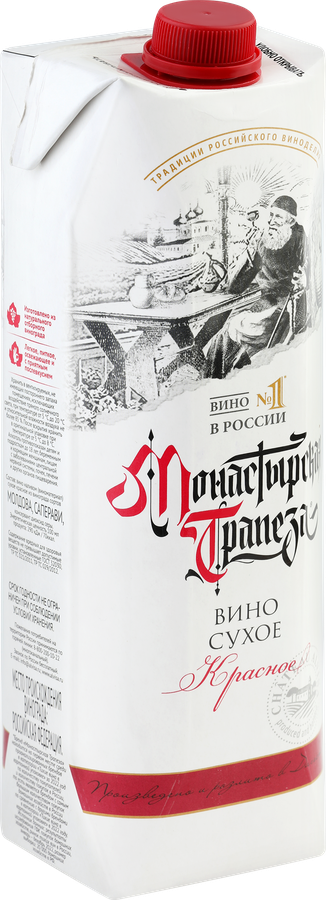 Вино МОНАСТЫРСКАЯ ТРАПЕЗА красное сухое, 1л, превью