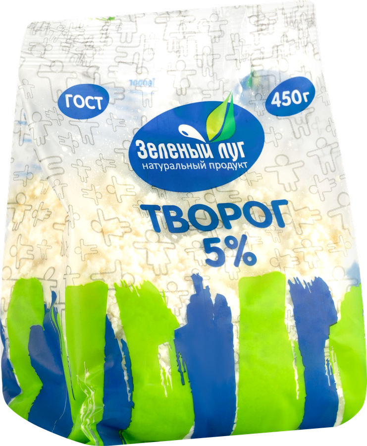 Творог ЗЕЛЕНЫЙ ЛУГ 5%, без змж, 450г, предпросмотр