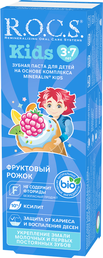 Зубная паста детская R.O.C.S. Фруктовый рожок, без фтора, 45г, превью