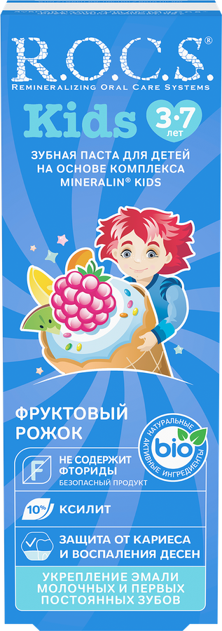 Зубная паста детская R.O.C.S. Фруктовый рожок, без фтора, 45г, предпросмотр