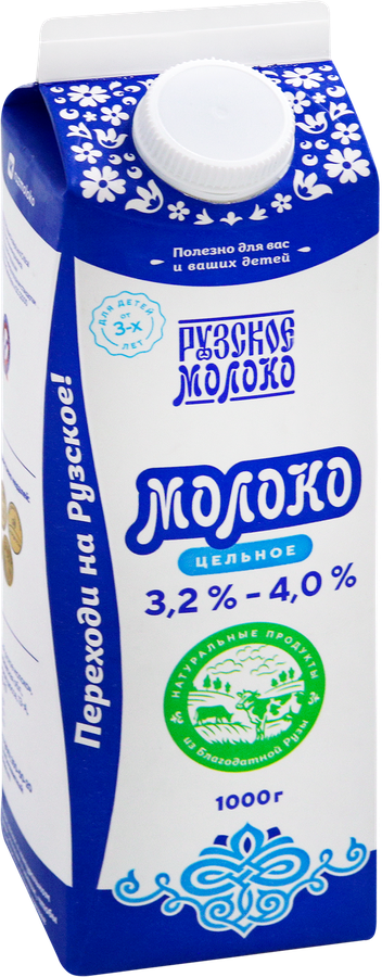 Молоко пастеризованное РУЗСКИЙ Рузское цельное 3,2–4%, без змж, 1000г, превью