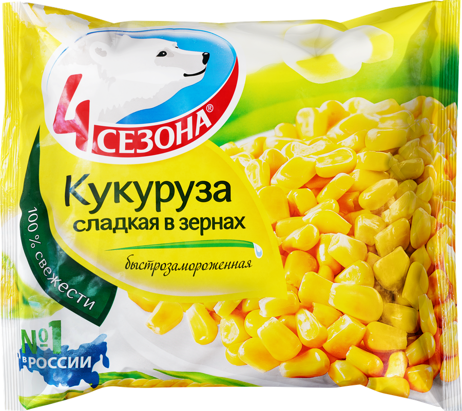 Кукурузазамороженная4СЕЗОНАсладкая,зерно,400г
