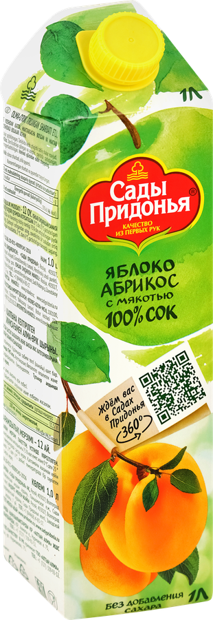 Сок САДЫ ПРИДОНЬЯ Яблоко, абрикос с мякотью восстановленный, 1л, предпросмотр