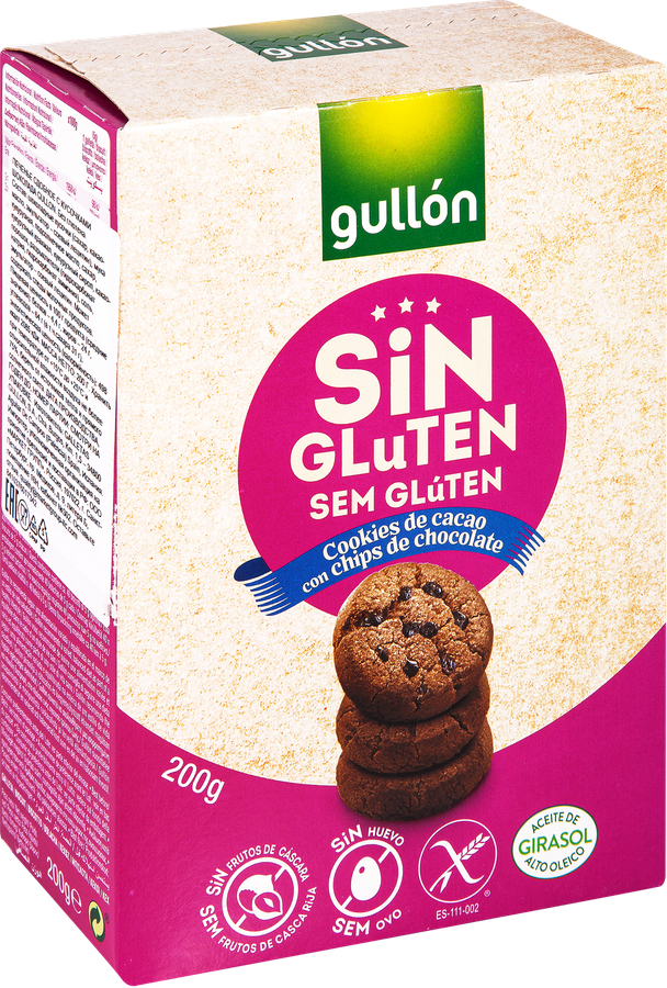 Печенье безглютеновое GULLON Cookies with chocolate chips, с кусочками шоколада, 200г, предпросмотр