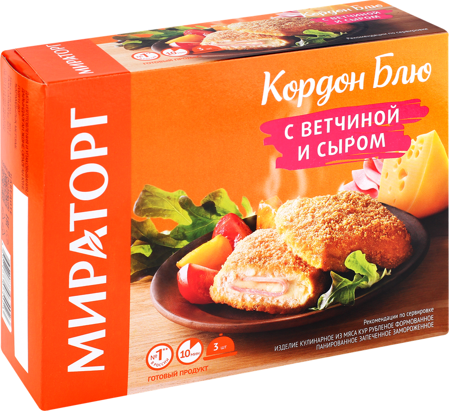 Кордон Блю МИРАТОРГ с ветчиной и сыром, 405г, предпросмотр