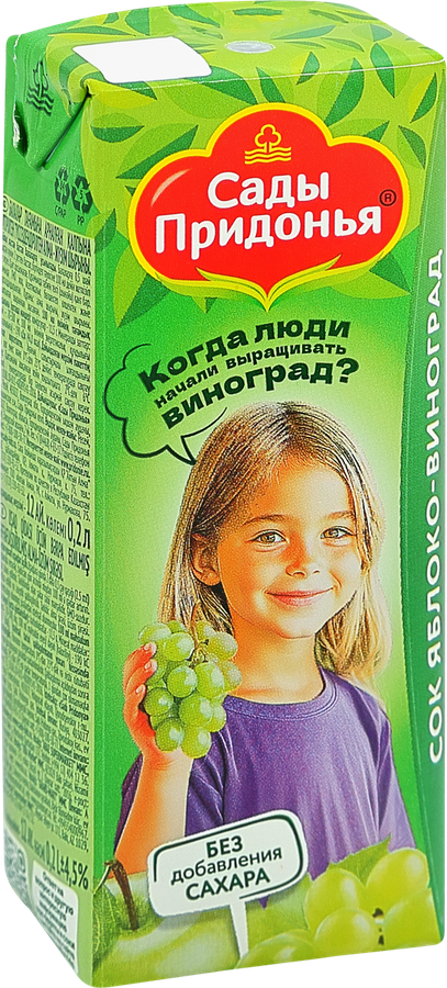 Сок САДЫ ПРИДОНЬЯ Яблоко и виноград, с 6 месяцев, 200мл, предпросмотр