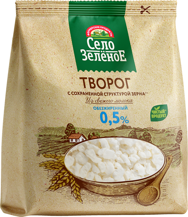 Творог СЕЛО ЗЕЛЕНОЕ обезжиренный, без змж, 200г, превью