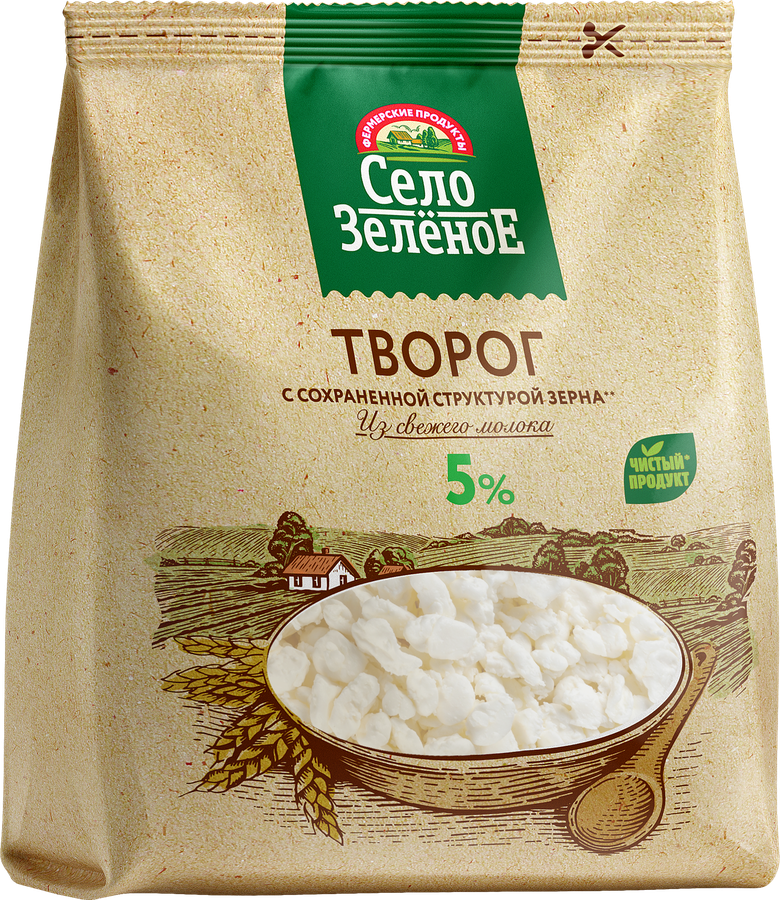 Творог СЕЛО ЗЕЛЕНОЕ 5%, без змж, 200г, превью