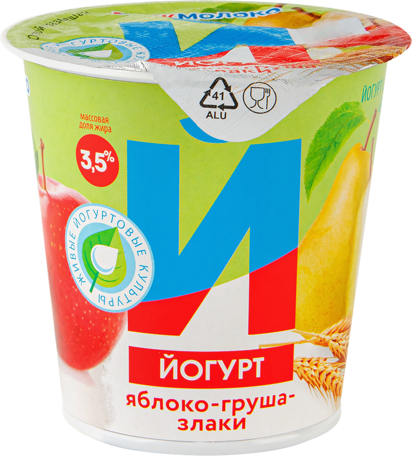Йогурт ИЖМОЛОКО Яблоко, груша, злаки 3,5%, без змж, 150г, предпросмотр