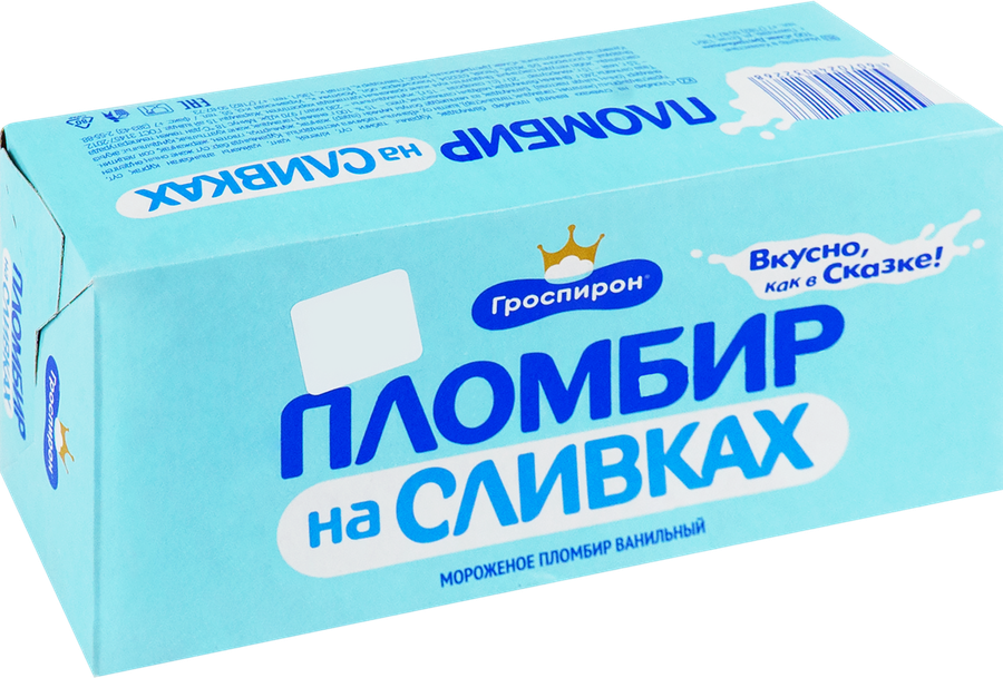 Мороженое ГРОСПИРОН Пломбир на сливках ванильный, без змж, бумажная коробочка, 240г, предпросмотр