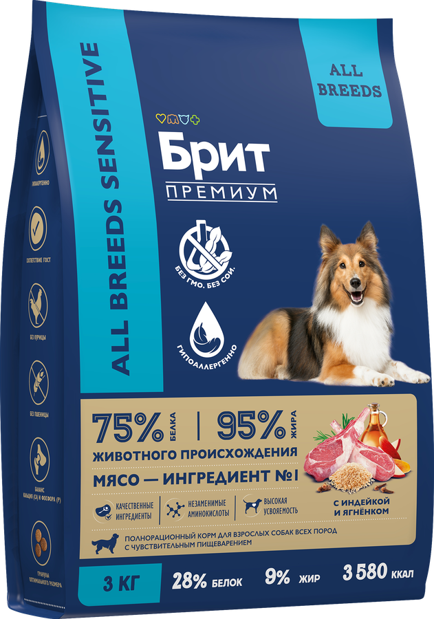 Корм сухой для собак BRIT Premium Lamb & Rice гипоаллергенный, для всех пород, 3кг, предпросмотр