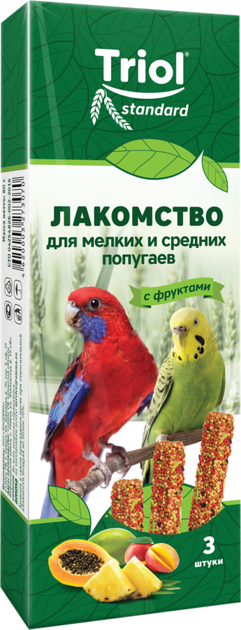 Лакомство для мелких и средних попугаев TRIOL с фруктами, 80г, превью