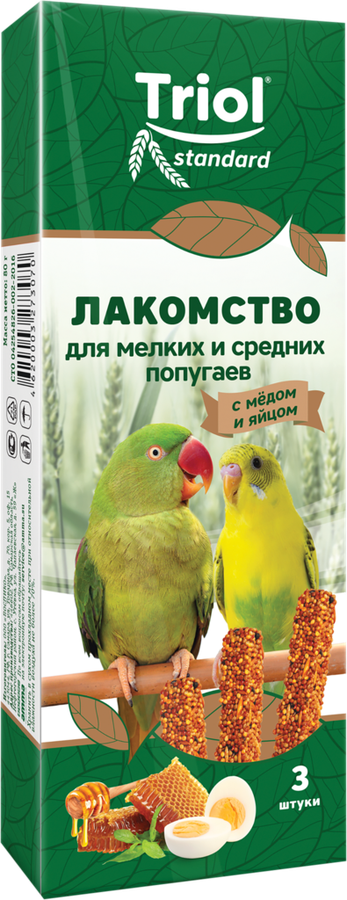 Лакомство для мелких и средних попугаев TRIOL с медом и яйцом, 80г, предпросмотр