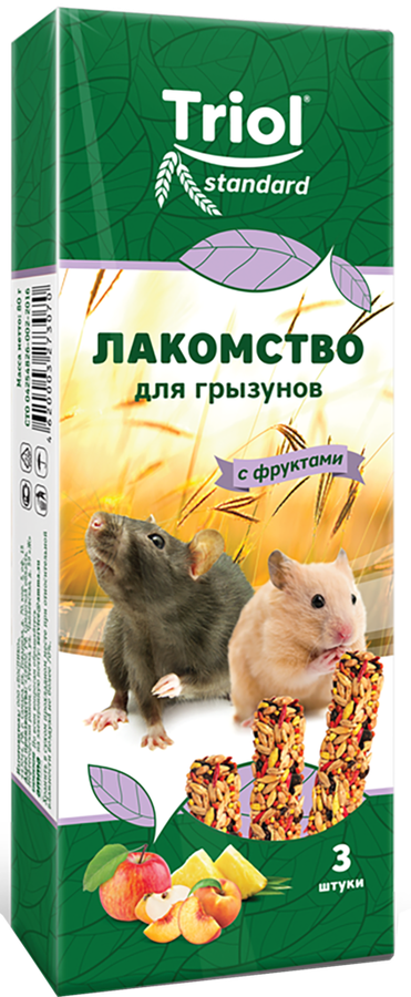 Лакомство для грызунов TRIOL с фруктами, 3шт, предпросмотр