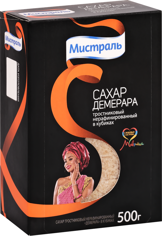 Сахар тростниковый МИСТРАЛЬ Демерара нерафинированный, в кубиках, 500г, превью