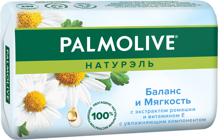 Туалетное мыло PALMOLIVE Натурэль Баланс и мягкость с экстрактом ромашки и витамином Е, 90г, превью