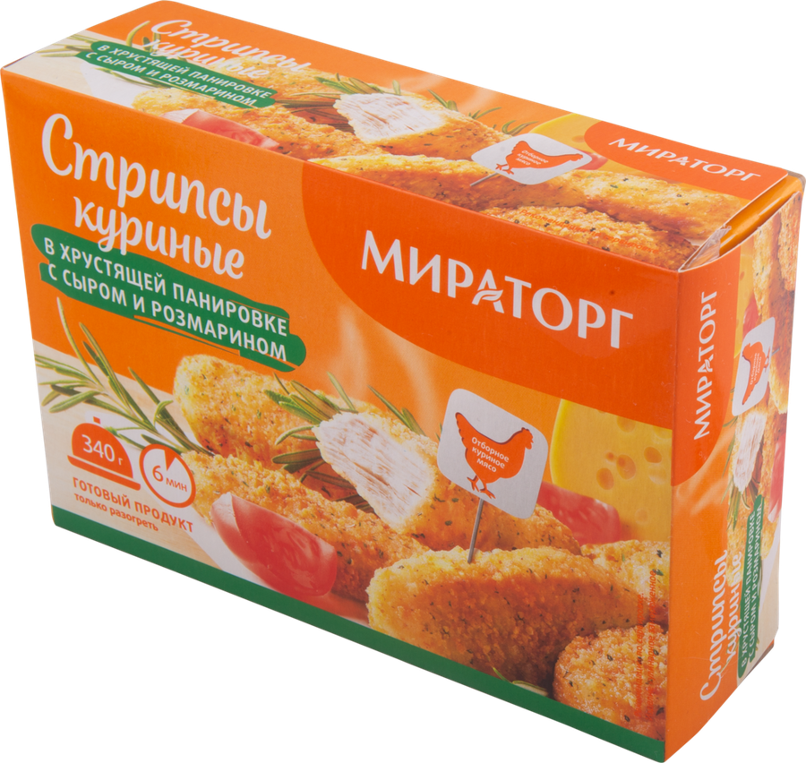 Стрипсы куриные МИРАТОРГ с сыром и розмарином, в хрустящей панировке, 340г, предпросмотр
