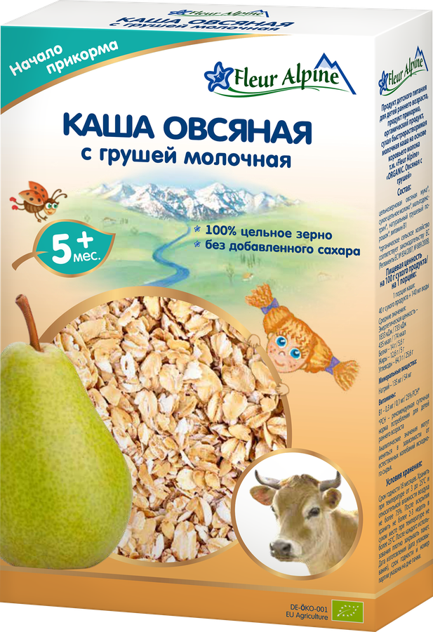 Каша овсяная FLEUR ALPINE молочная с грушей, с 5 месяцев, 200г, предпросмотр