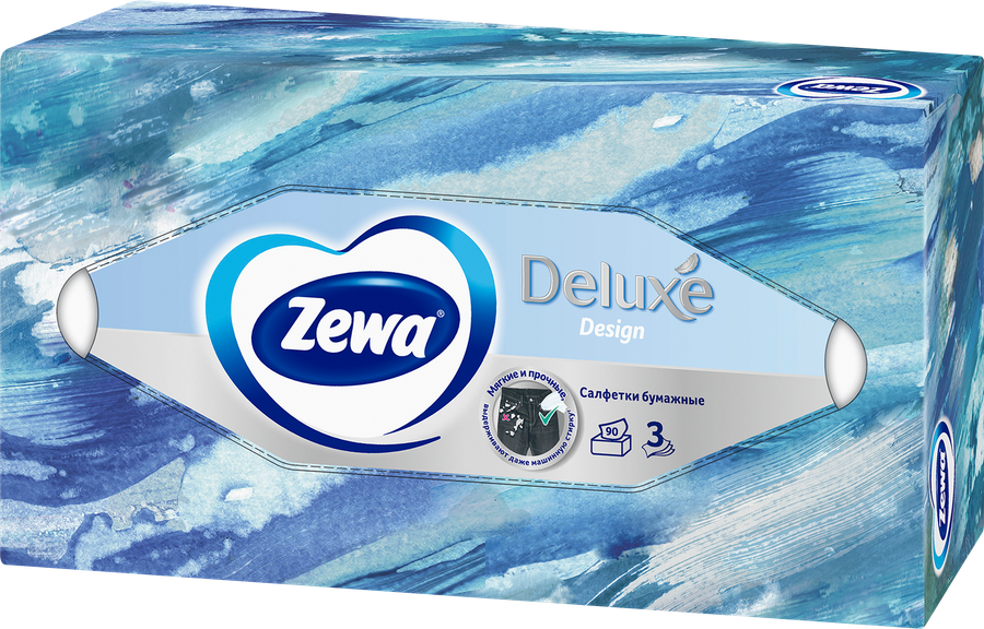Салфетки бумажные ZEWA Deluxe Design 3-слоя, в коробке, 90шт, превью