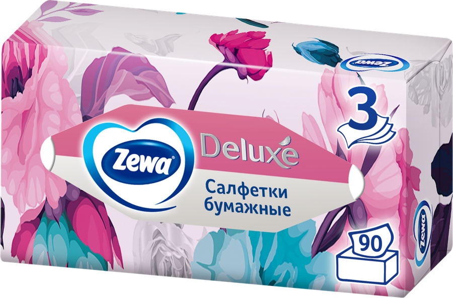 Салфетки бумажные ZEWA Deluxe Design 3-слоя, в коробке, 90шт, превью
