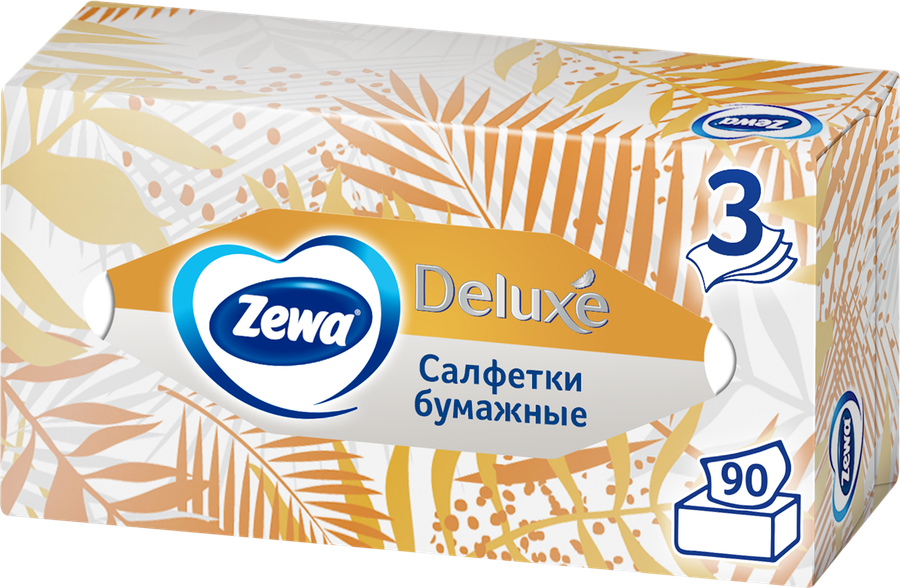 Салфетки бумажные ZEWA Deluxe Design 3-слоя, в коробке, 90шт, предпросмотр